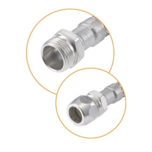 Tresse 30 cm inox mâle Ø12 avec raccord tube cuivre de 10