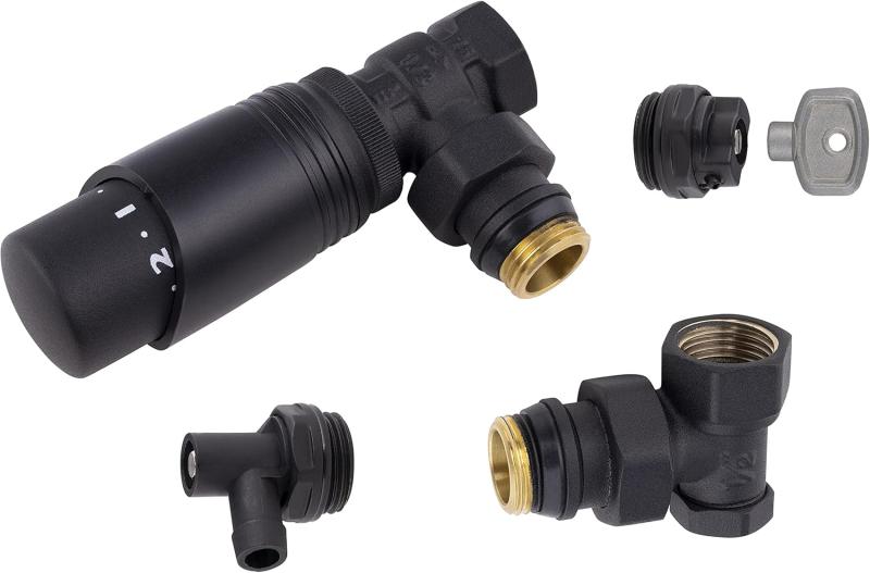 Kit Complet de Raccordement Radiateur Thermostatique Noir