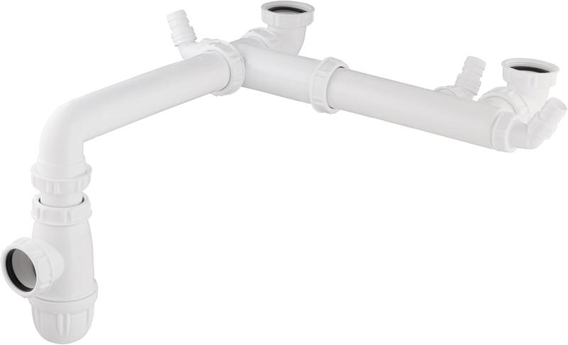 Tubulure siphon gain de place sous évier 2 bacs