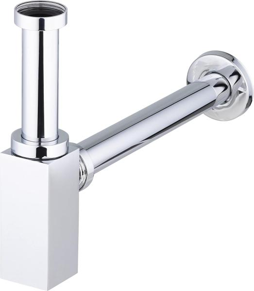 Siphon de lavabo carré en laiton chromé design